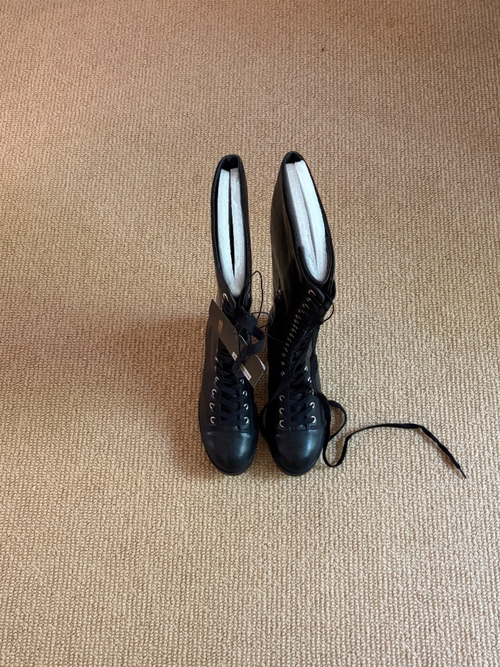 Women's Forever 21 Black Lace Up Knee High Boots, Size 6 NWT